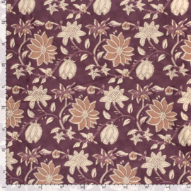 Blockprint cotton voile cherry pink flowers