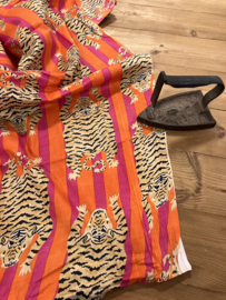 Indian handloom cotton blockprint tiger pink orange