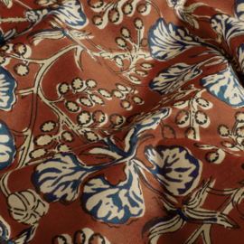 Blockprint cotton voile leafs red