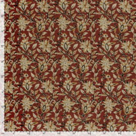 Blockprint cotton voile flowers red