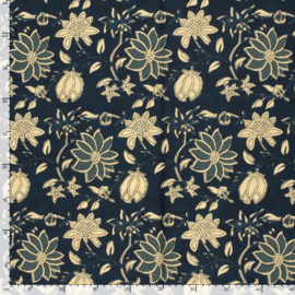 Blockprint cotton voile indigo flowers
