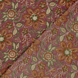 Blockprint cotton voile flowers old pink
