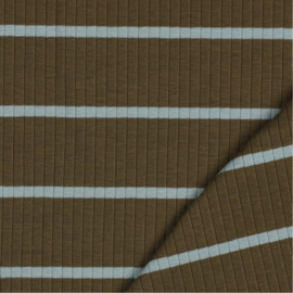 Ribtricot moss green and dusty blue stripes