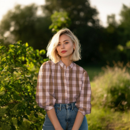 Katoen yarn dyed check roze-bruin