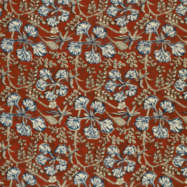 Blockprint cotton voile leafs red