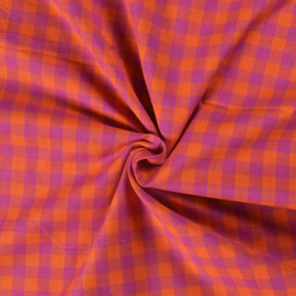 Indian handloom cotton check Pink+Orange