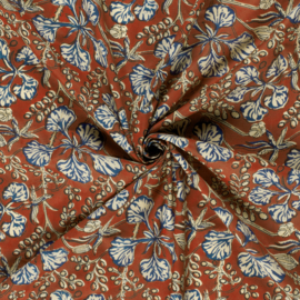 Blockprint cotton voile leafs red