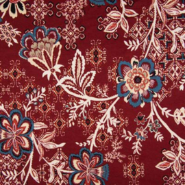 Viscose tricot red&blue flowers