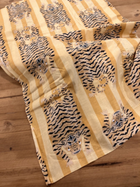 Indian handloom cotton blockprint tiger yellow beige