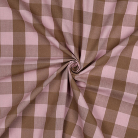 Katoen yarn dyed check roze-bruin