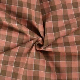 Indian handloom cotton check Brown+Olive