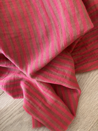 Double side gauze stripe havana-hibiscus red