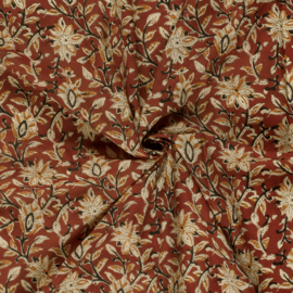 Blockprint cotton voile flowers red