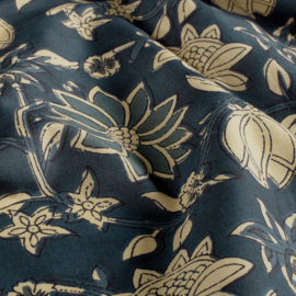 Blockprint cotton voile indigo flowers