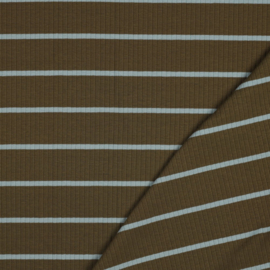 Ribtricot moss green and dusty blue stripes