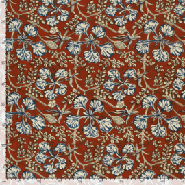 Blockprint cotton voile leafs red
