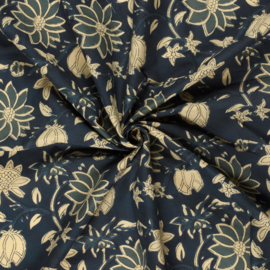 Blockprint cotton voile indigo flowers