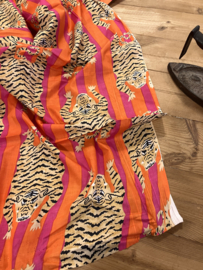 Indian handloom cotton blockprint tiger pink orange