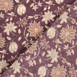 Blockprint cotton voile cherry pink flowers