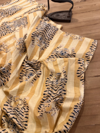 Indian handloom cotton blockprint tiger yellow beige