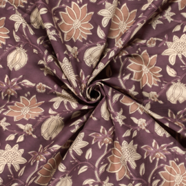 Blockprint cotton voile cherry pink flowers