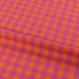Indian handloom cotton check Pink+Orange