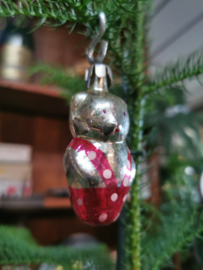 vintage glass ornament: bear in dungaree