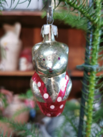 vintage glass ornament: bear in dungaree