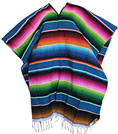 MEXICAANSE SERAPE PONCHO. TURQUOISE