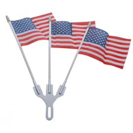 FLAGHOLDER WITH 3 USA FLAGS. USA PARADE FLAG. STAINLESS STEEL