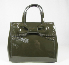 LAQUER HANDBAG WITH BOW. ARMY GREEN