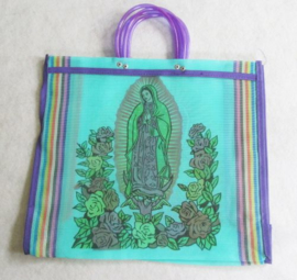 SHOPPER BAG WITH THE VIRIGIN DE GUADELUPE. TURQUOISE