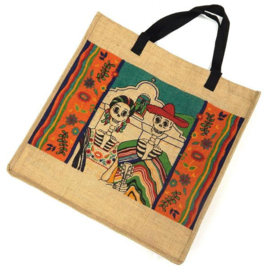 DIA DE LOS MUERTOS JUTE SHOPPER HAPPY COUPLE