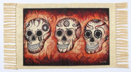 DAY OF THE DEAD TABLE MAT THREE SKULLS