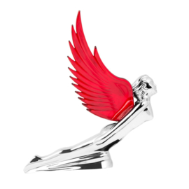 FLYING GODDESS HOOD ORNAMENT. WITH RED WINGS