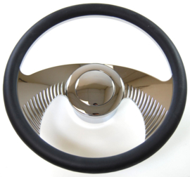 WINGS CUSTOM BILLET STEERING WHEEL COVERED WITH BLACK LEATHER