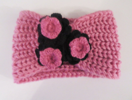 WOOLEN HAIRBAND PINK WITH PINK/BLACK FLOWER