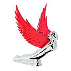 FLYING GODDESS HOOD ORNAMENT. WITH RED WINGS
