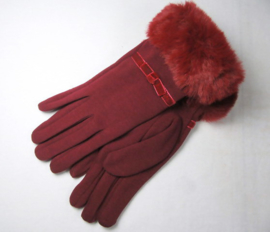 GLOVES WITH FUR TRIM RED