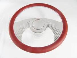 WINGS CUSTOM BILLET STEERING WHEEL COVERED WITH RED LEATHER