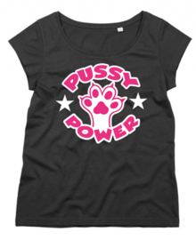 'PUSSY POWER' dames U-neck t-shirt zwart