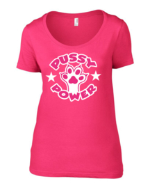 'PUSSY POWER' dames wide neck t-shirt pink