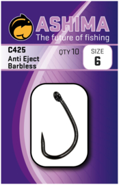 Ashima AS425 anti eject barbless hook in sizes 2, 4, 6 and 8.