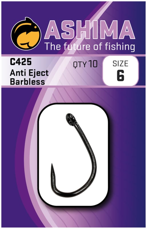 Ashima AS425 anti eject barbless hook in sizes 2, 4, 6 and 8