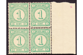 Nederland NVPH 31a Postfris FOTOLEVERING (1 cent) (Blokje van vier) MET VELRAND Drukwerkzegels (Nieuwe druk met synthetische drukinkt) 1894