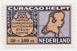 Curaçao NVPH LP60 Ongebruikt (50+100 cent) Curaçao Helpt. Landkaart van Nederland en inschrift Curaçao helpt Nederland. 1946