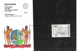 Republiek Suriname Zonnebloem Presentatiemapje PTT nr 91 Postfris Postzegelmapje Het 100 jarig bestaan van het Olympisch Comité 1994