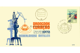 Nederlandse Antillen (Windroos) NVPH E70 (E70Wba/Uitgave zonder logo, zwarte afdruk) Onbeschreven 1e Dag-enveloppe Ingebruikname Droogdok Curaçao 1972