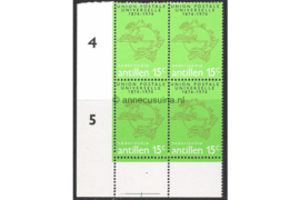 Nederlandse Antillen NVPH 495 Postfris (15 cent) (Blokje van vier) HOEKSTUK 100 jaar Wereldpostvereniging (UPUI) 1974