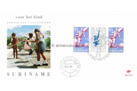 Suriname (Palmboom) NVPH E71 (E71P) Onbeschreven 1e Dag-enveloppe Blok Kinderpostzegels 1969